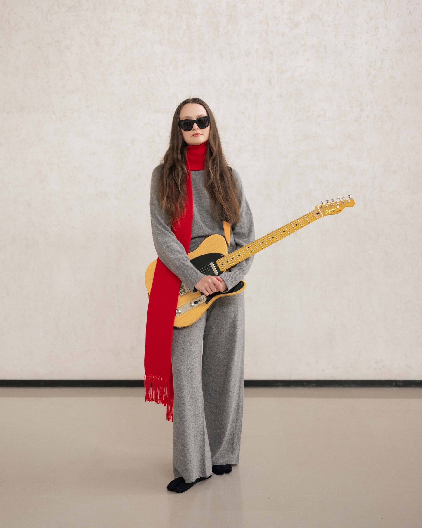 Sciarpa in misto cashmere con frange