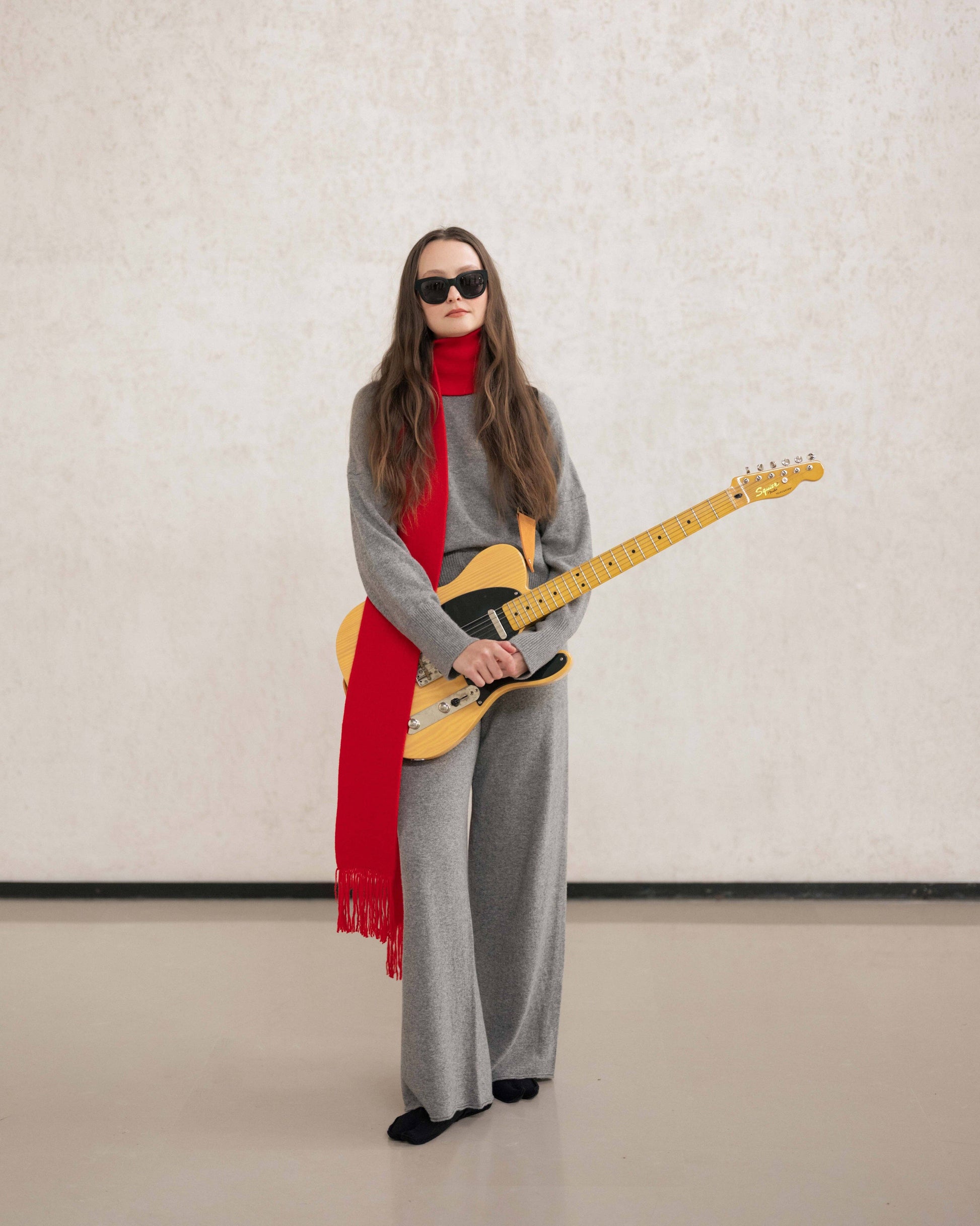 Sciarpa in misto cashmere con frange