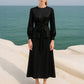 Completo raso nero con blusa peplo e nodo frontale