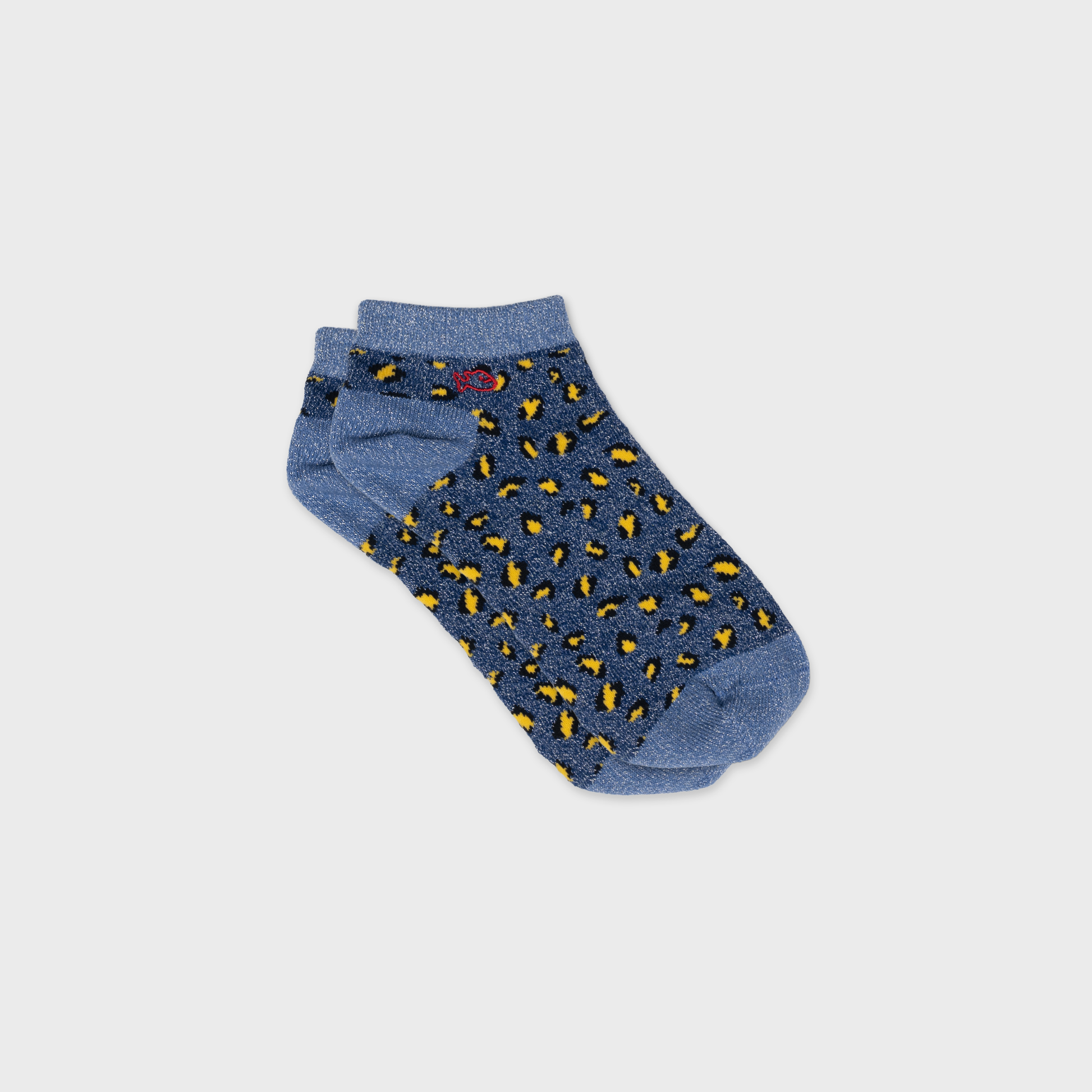 Calzini bassi glitterati leopardati in cotone pettinato blu navy