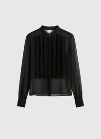 Blusa nera trasparente con volant