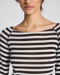 Top in lana a righe Amalie nero e bianco