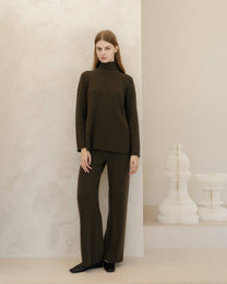 Pantaloni a gamba larga in misto cashmere tinta unita