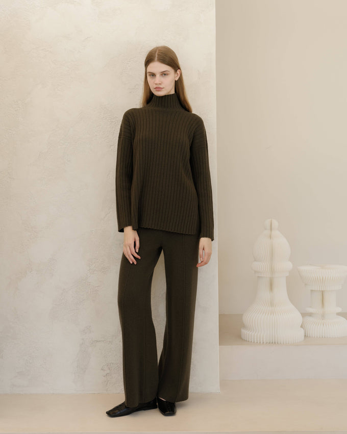 Pantaloni a gamba larga in misto cashmere tinta unita