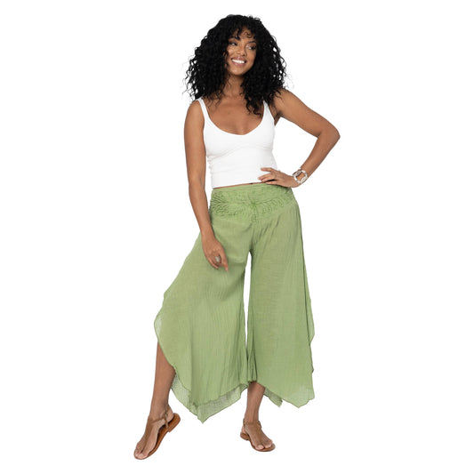 Pantaloni estivi asimmetrici verdi in cotone