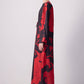Abito maxi nero con stampa floreale rossa e cintura in vita