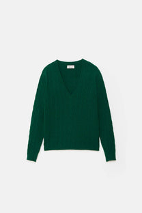 Maglione in Lana a Trecce con Scollo a V