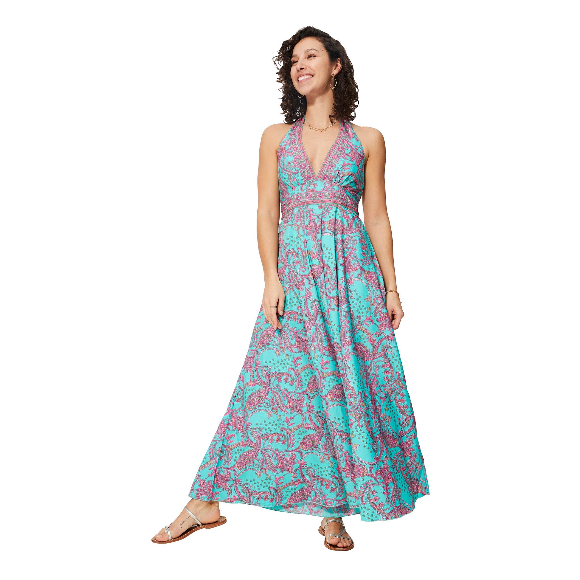 Abito lungo estivo senza maniche boho con stampa paisley