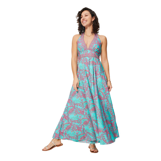 Abito lungo estivo senza maniche boho con stampa paisley