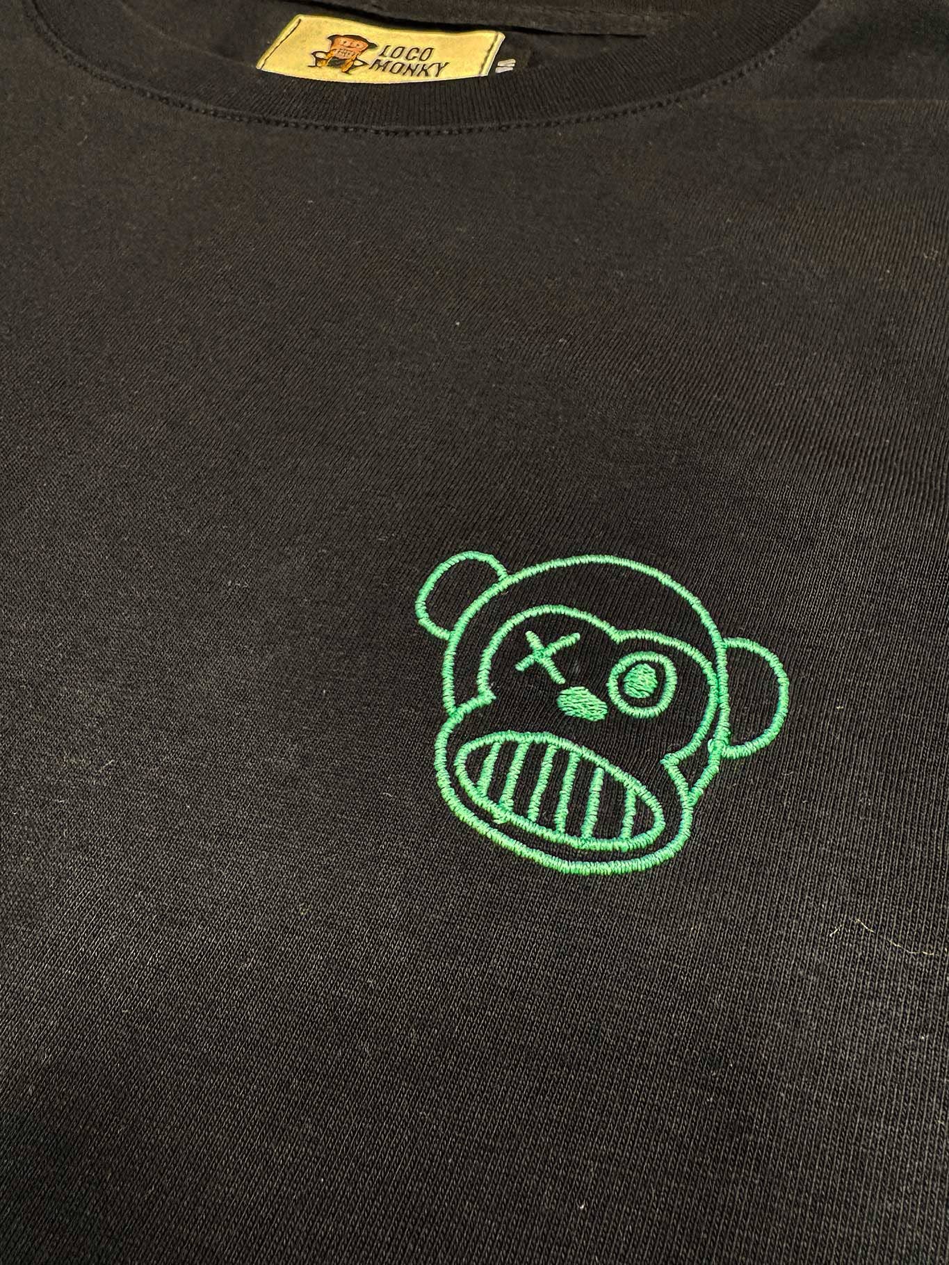 T-shirt unisex nera con ricamo Loco Monky