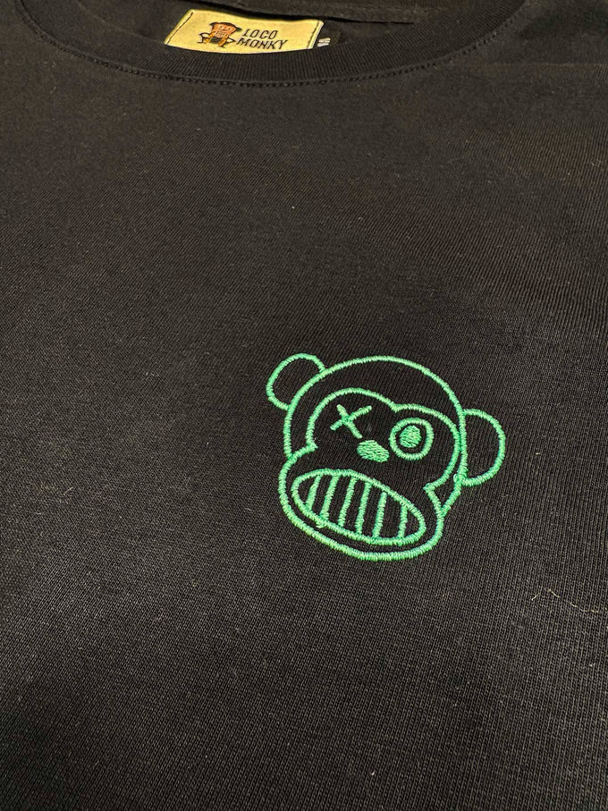 T-shirt unisex nera con ricamo Loco Monky
