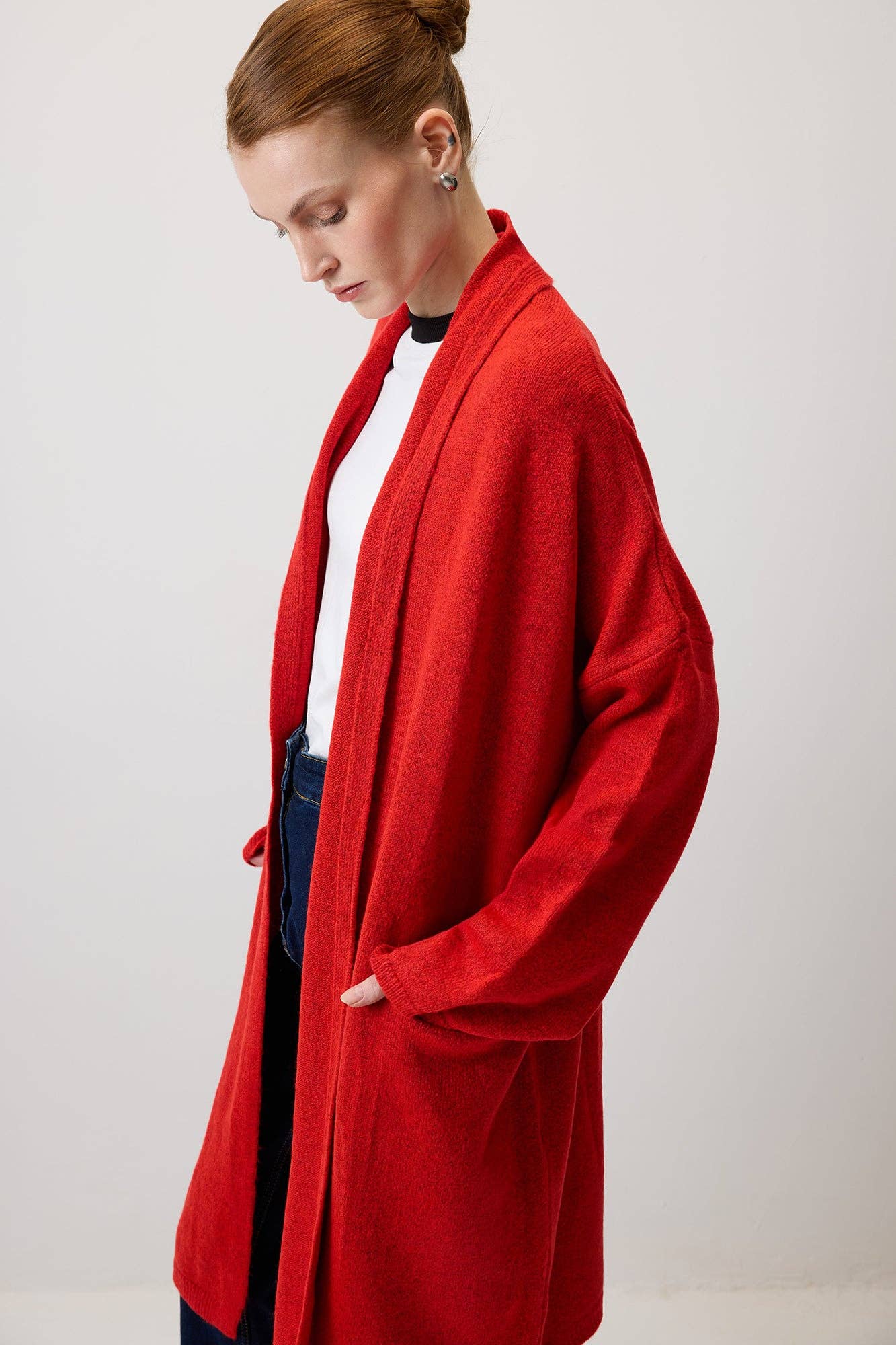 Cardigan oversize in maglia con tasche rosso