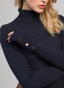 Maglione dolcevita a costine blu navy
