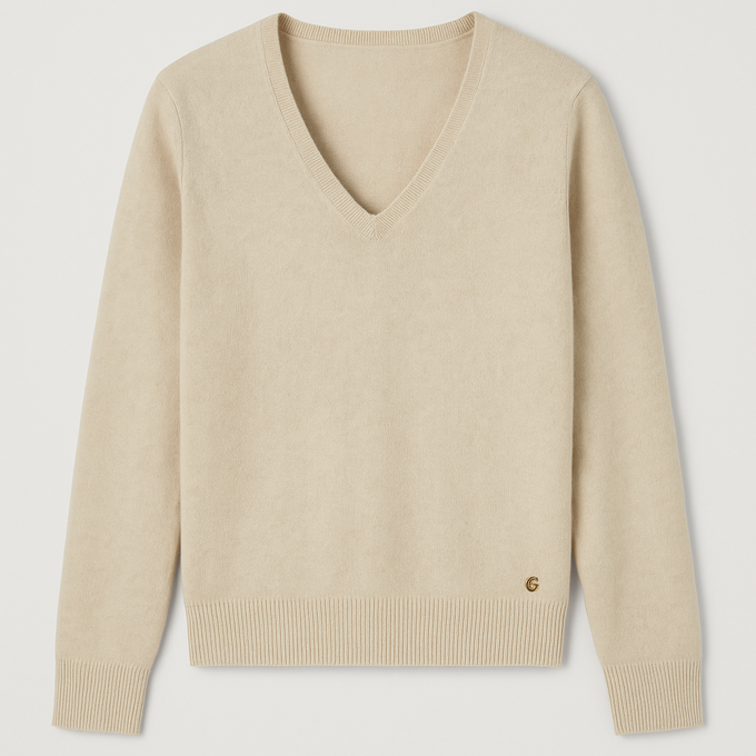 Maglione a Scollo a V in Lana e Cashmere