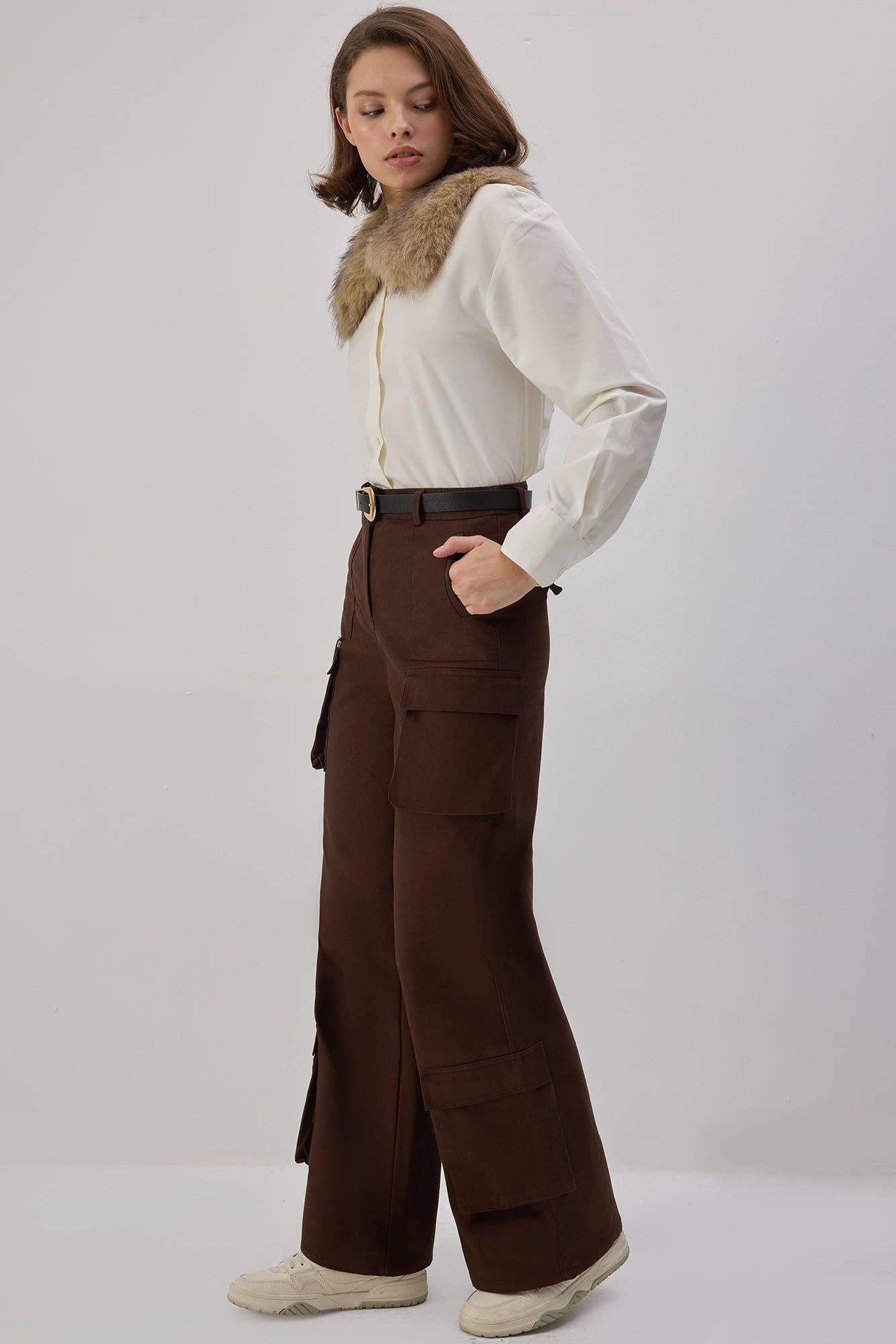 Pantaloni cargo in gabardine di cotone
