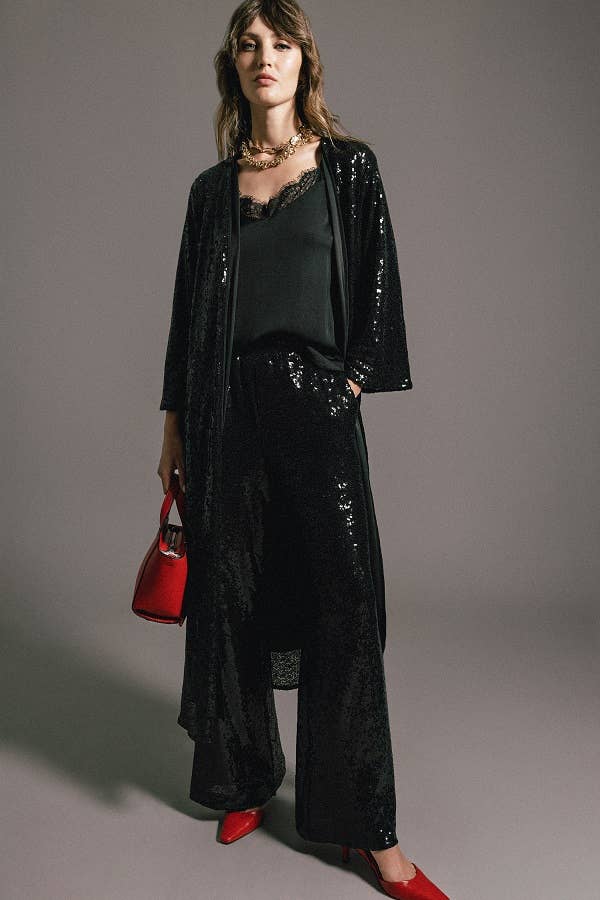 Kimono lungo con paillettes nero
