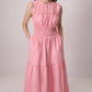 Abito lungo rosa in popeline a balze con smock