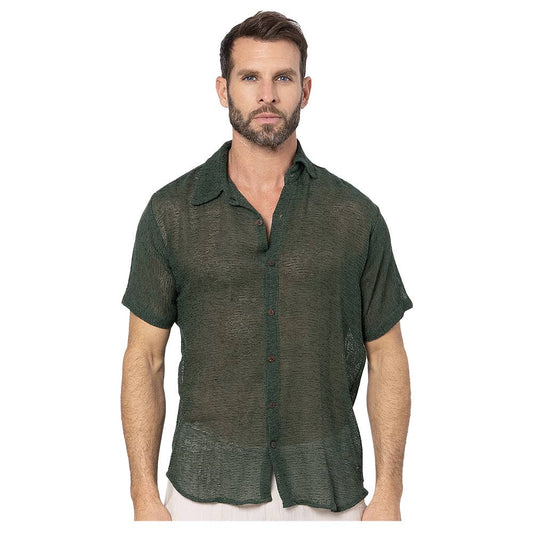 Camicia estiva a maniche corte in cotone kaki
