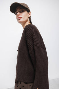 Cardigan a coste in maglia con bottoni