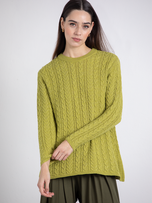 Maglione a trecce verde lime da donna