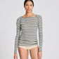 Top in lana Amalie a righe reverse verde oliva scuro