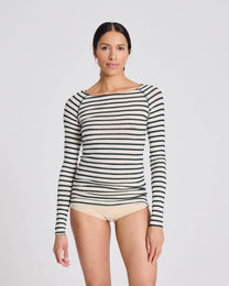 Top in lana Amalie a righe reverse verde oliva scuro