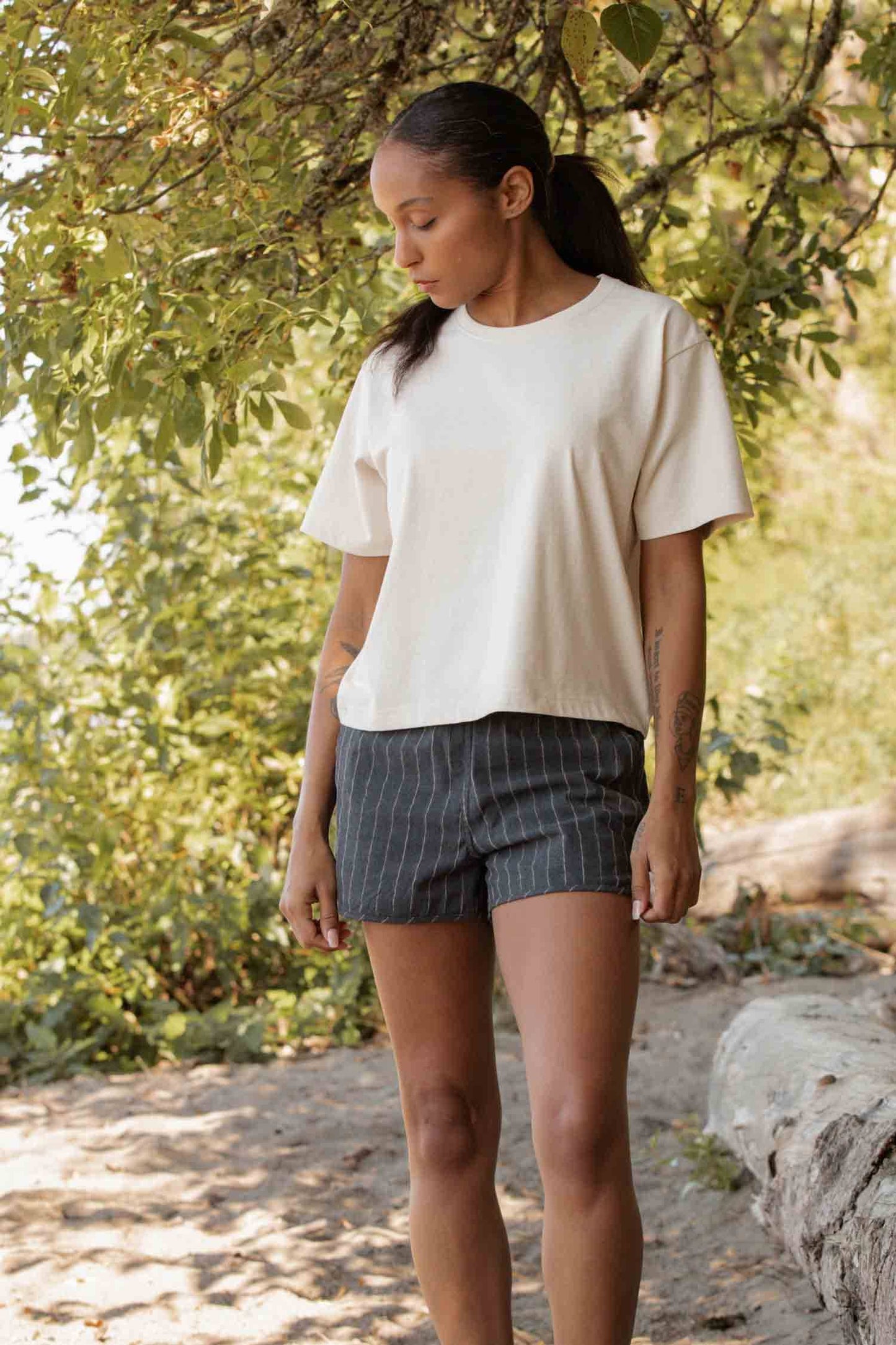 T-shirt boxy riciclata color avorio da donna
