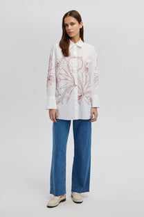 Camicia in misto cotone con ricamo floreale