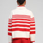 Maglione a righe rosso e bianco con collo alto