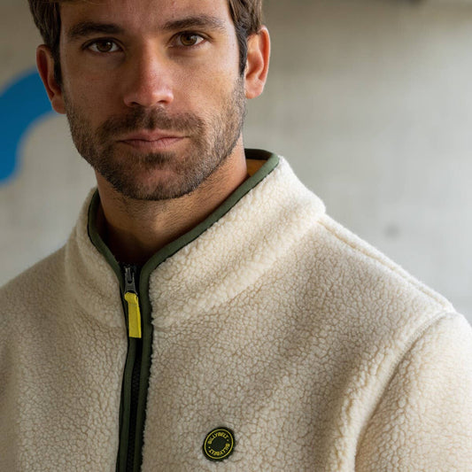 Felpa sherpa avorio con collo a zip