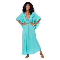 Abito lungo estivo boho in cotone turchese