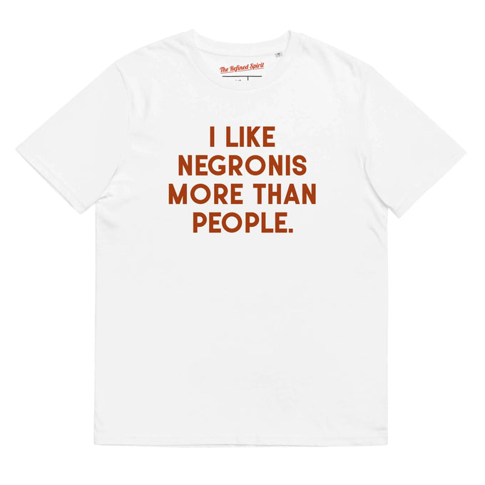 T-shirt unisex in cotone biologico con scritta “I Negronis mi piacciono più delle persone”