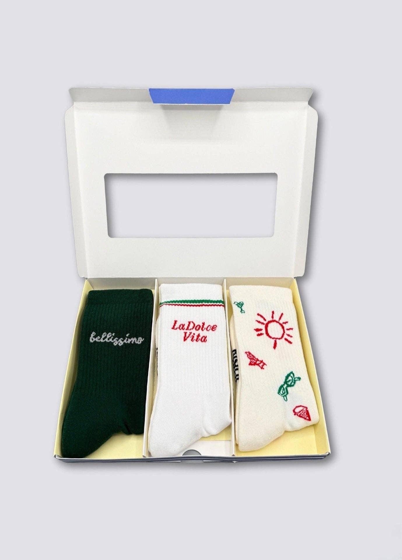 Set regalo di 3 calzini in cotone biologico “La Dolce Vita”