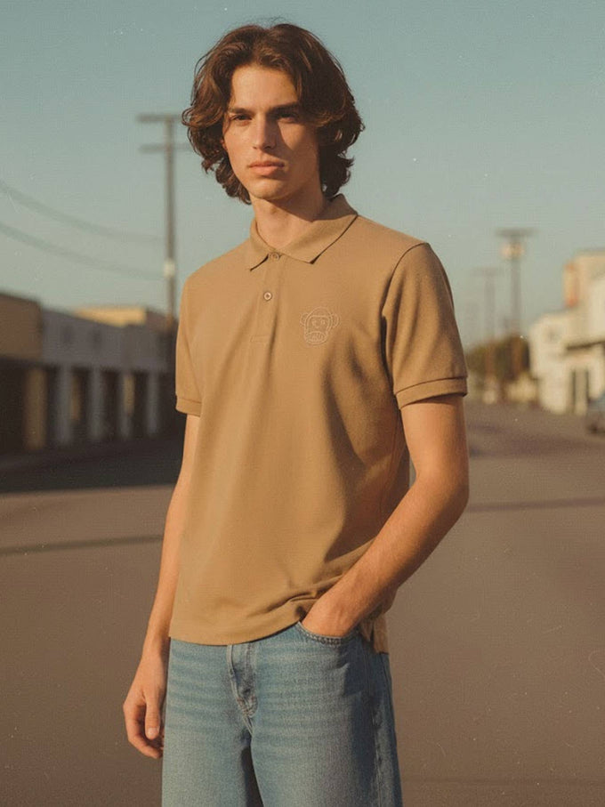 Polo uomo Hawk caramello in piqué