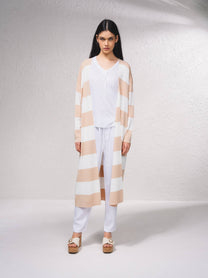 Cardigan lungo a righe aperto