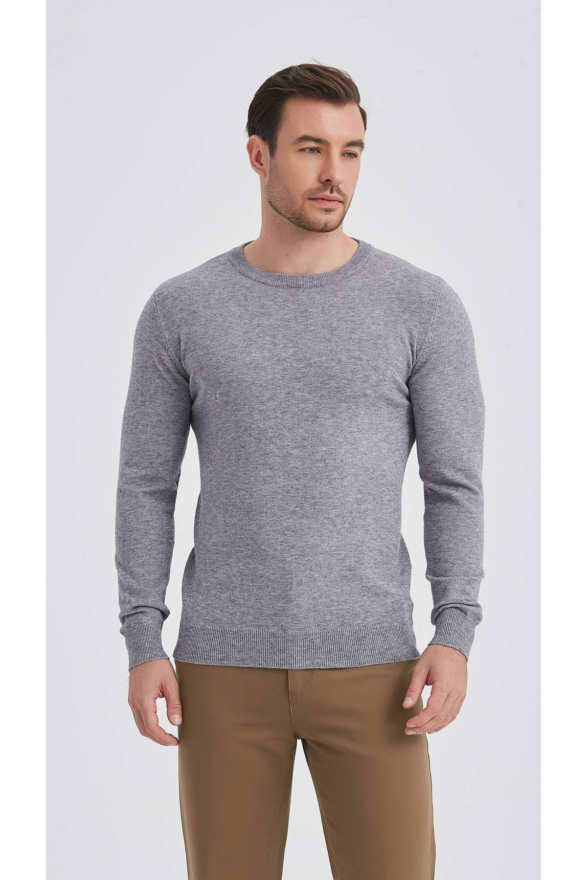 Maglione girocollo grigio effetto cashmere da uomo