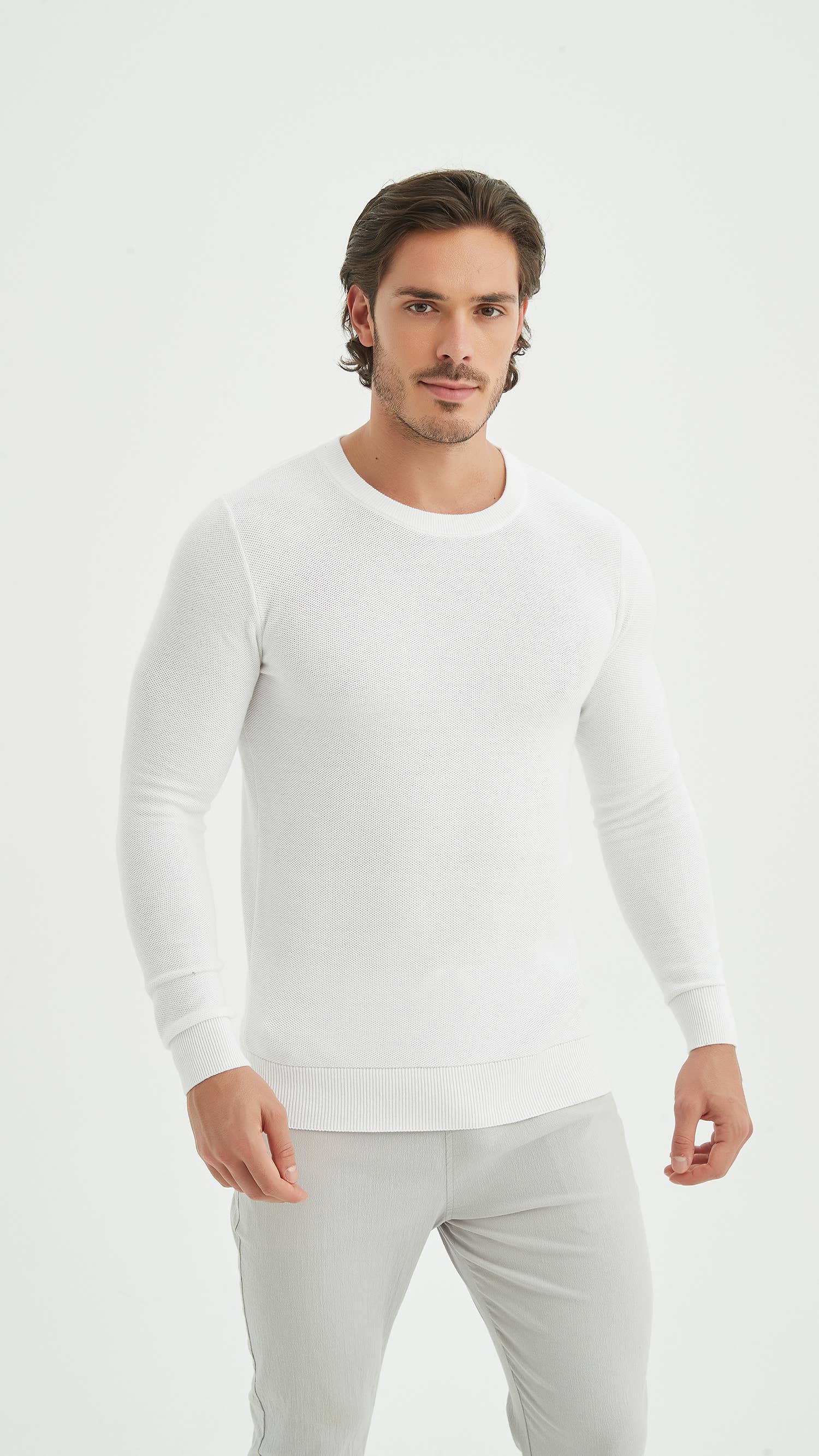 Maglia in cotone piqué a girocollo bianca