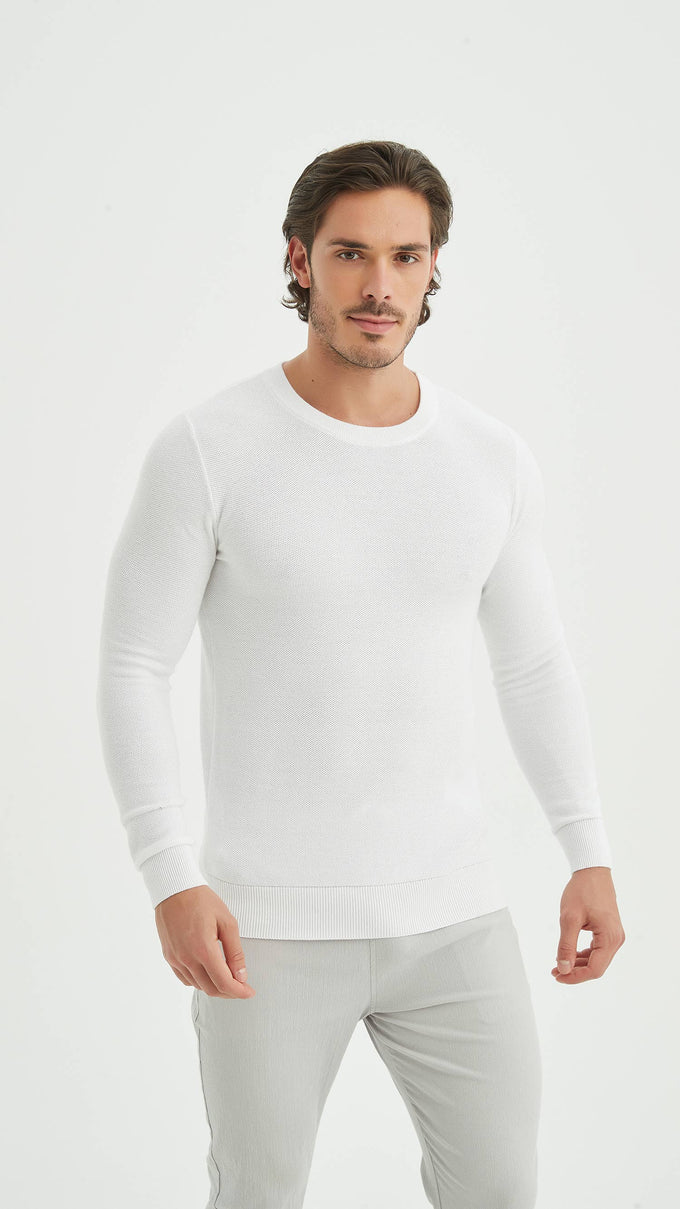 Maglia in cotone piqué a girocollo bianca