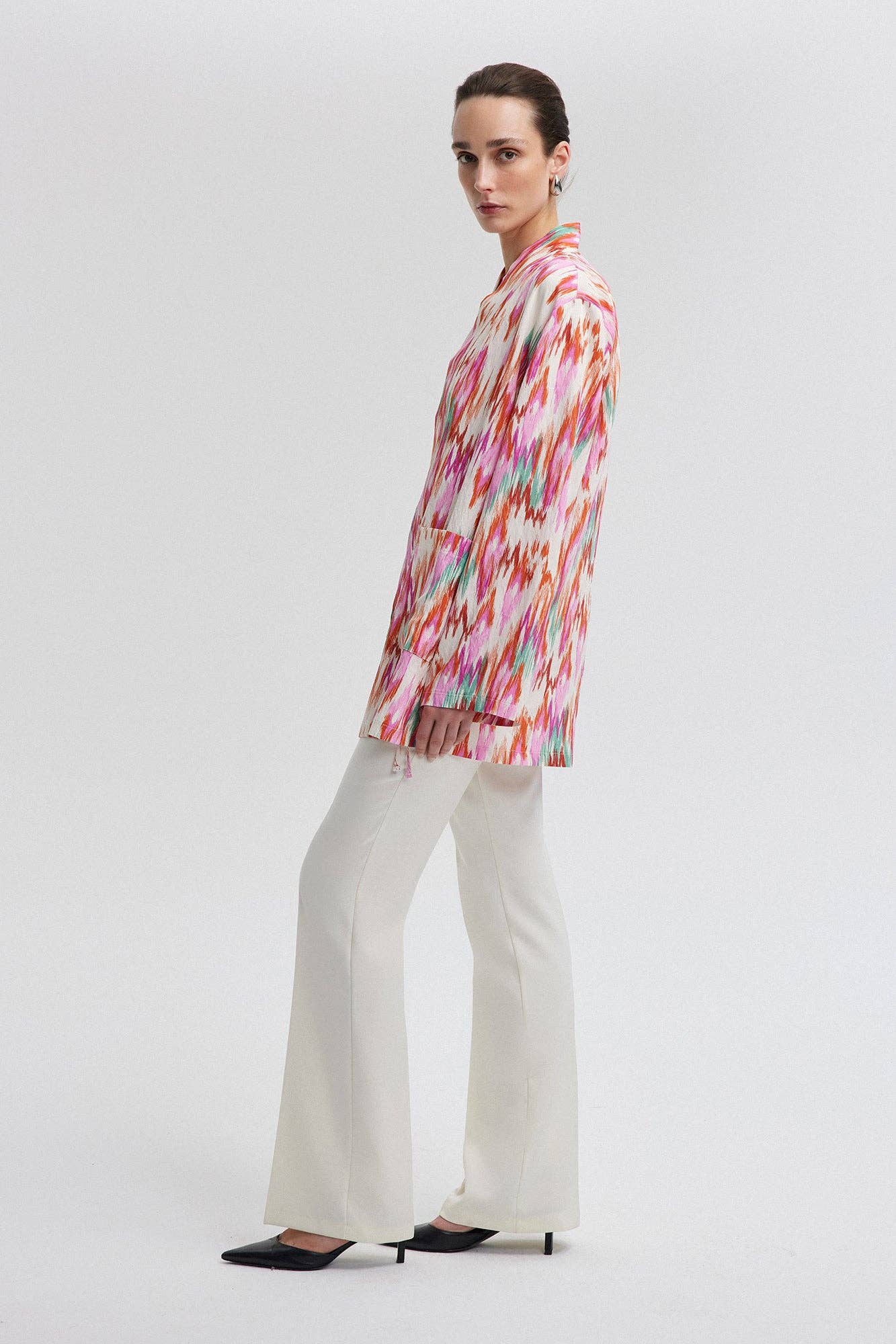 Kimono avvolgente fantasia in misto cotone