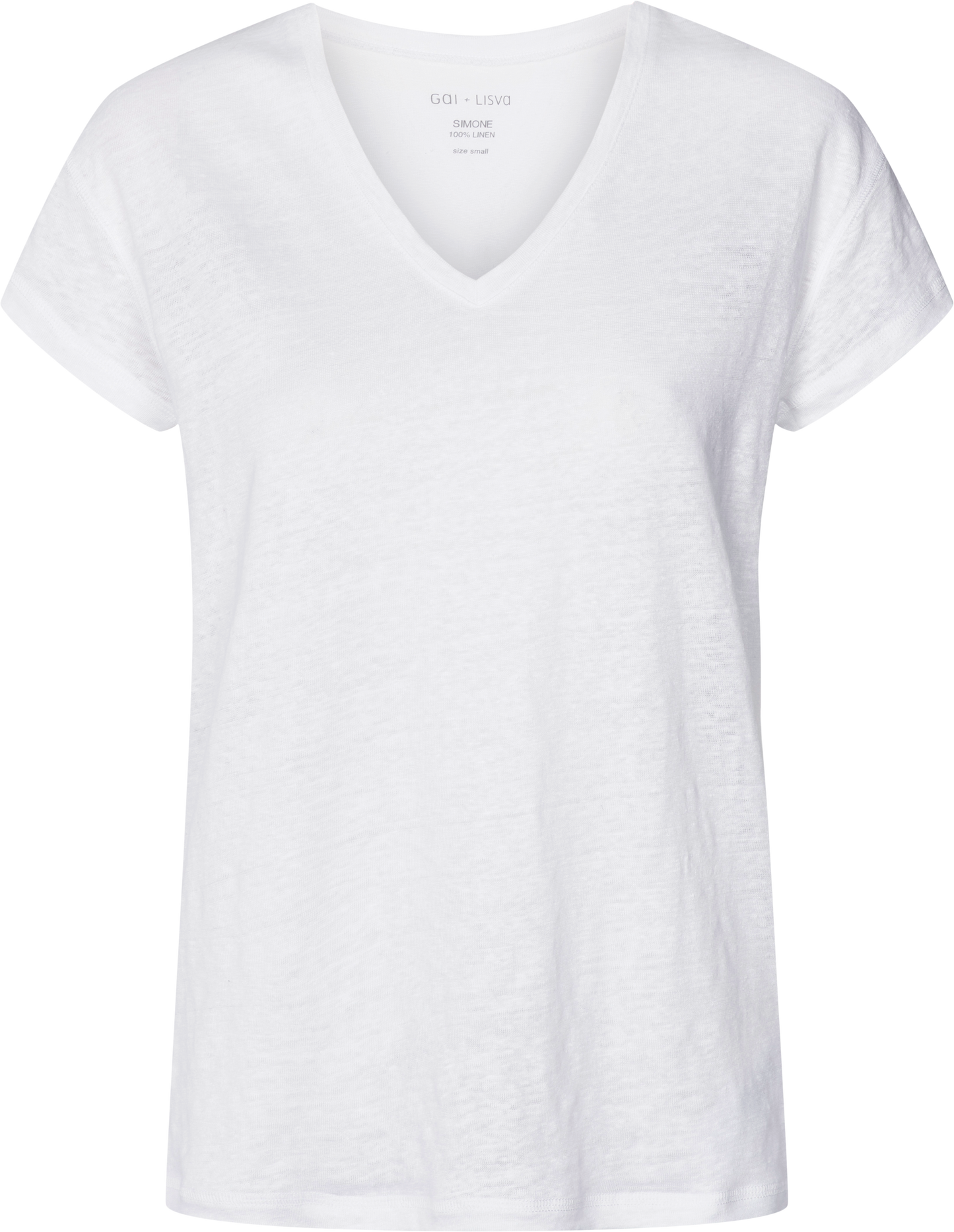 T-shirt in lino Simone bianca con scollo a V