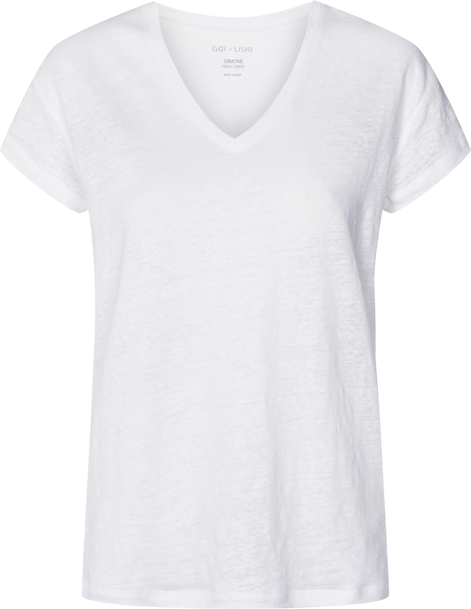 T-shirt in lino Simone bianca con scollo a V
