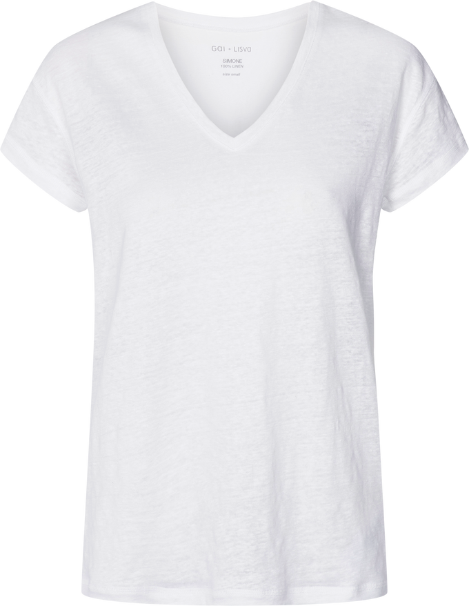 T-shirt in lino Simone bianca con scollo a V
