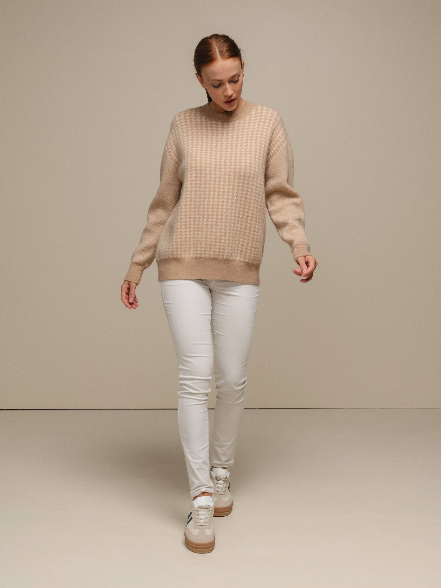 Maglione in maglia pied-de-poule da donna girocollo