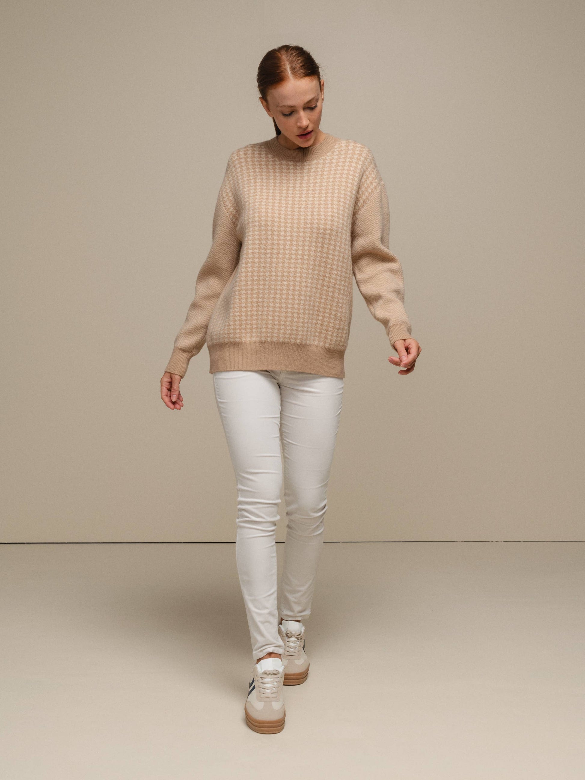 Maglione in maglia pied-de-poule da donna girocollo
