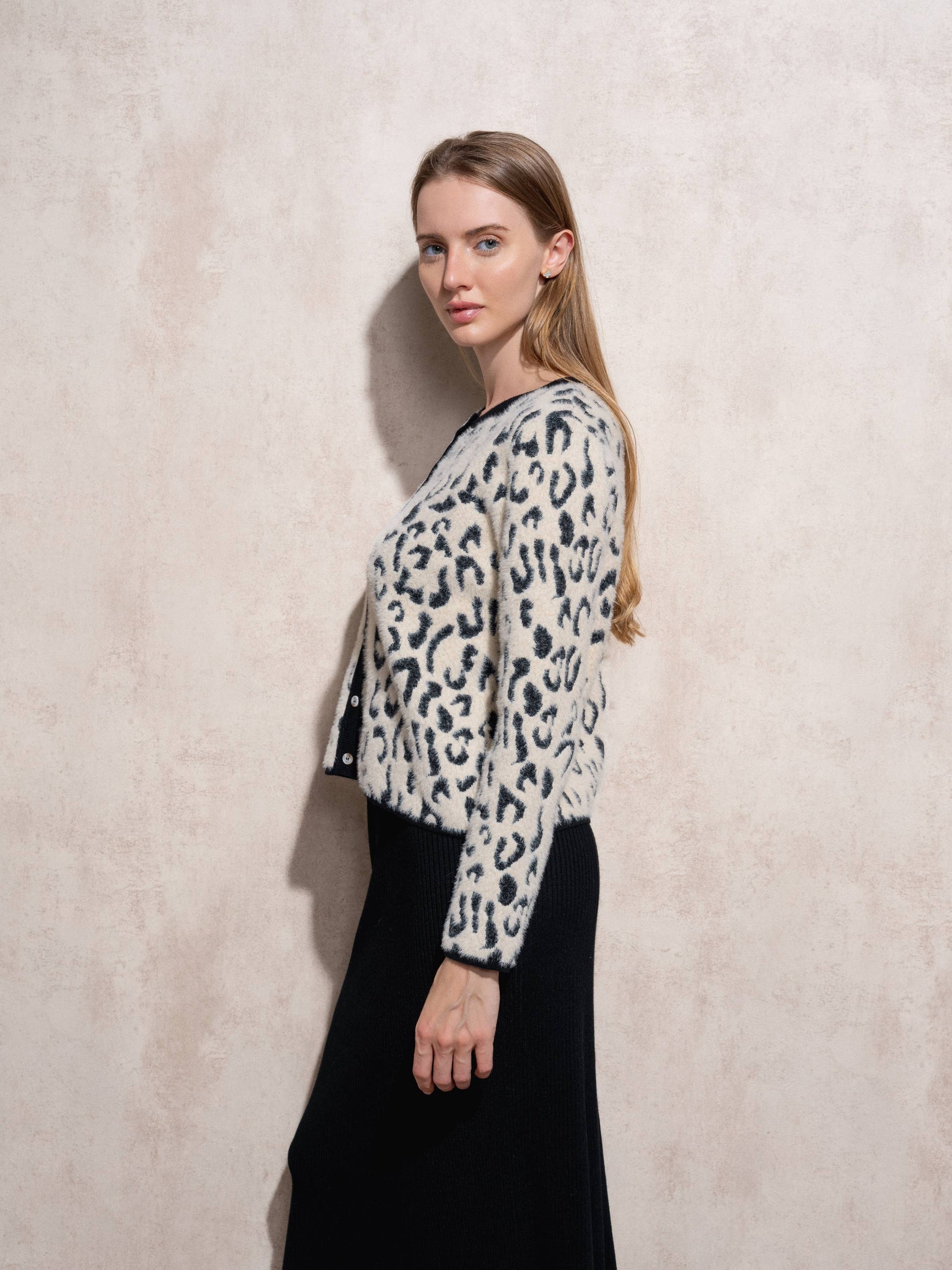 Cardigan in maglia animalier da donna