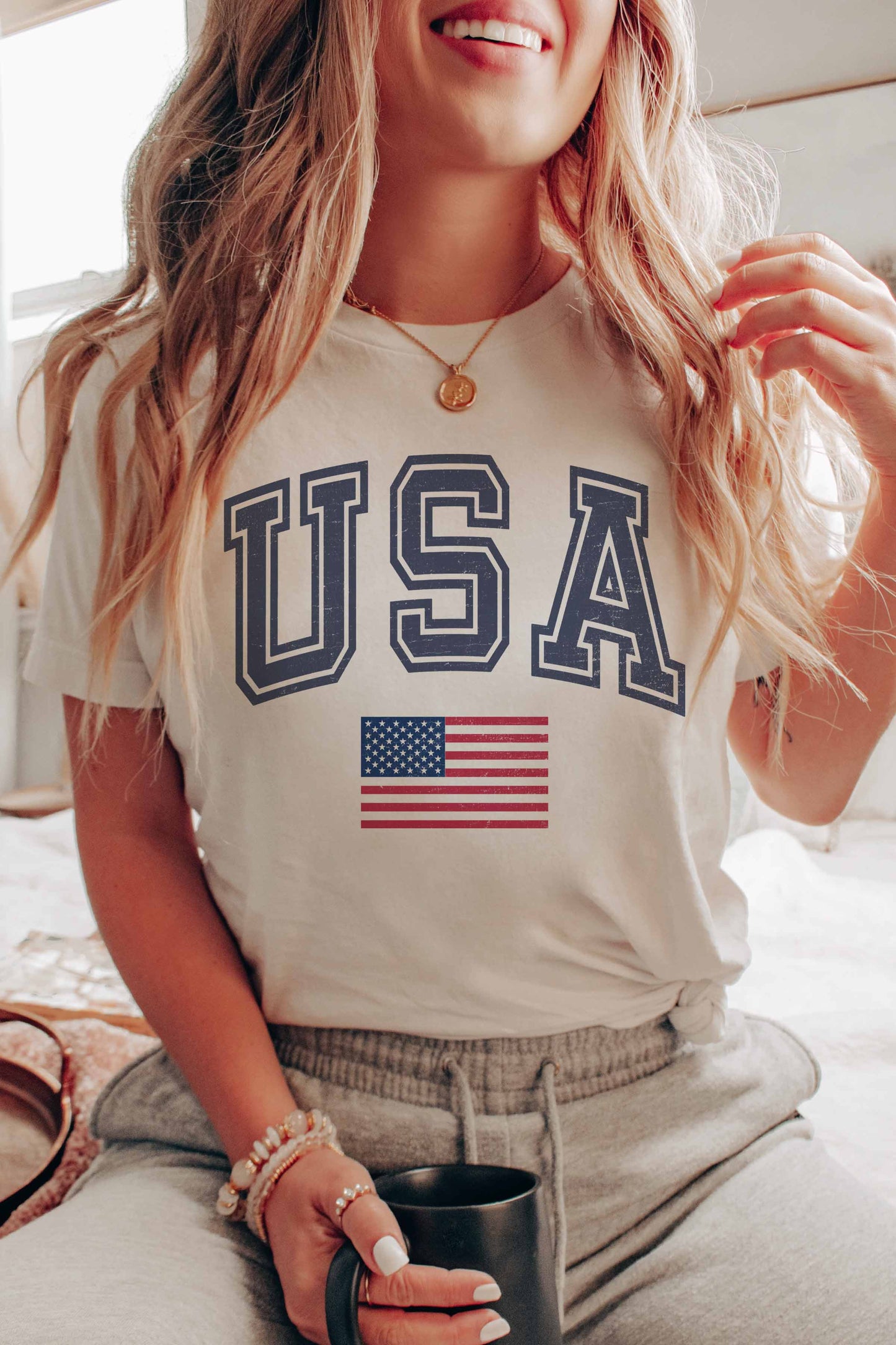 T-shirt grafica USA in cotone morbido