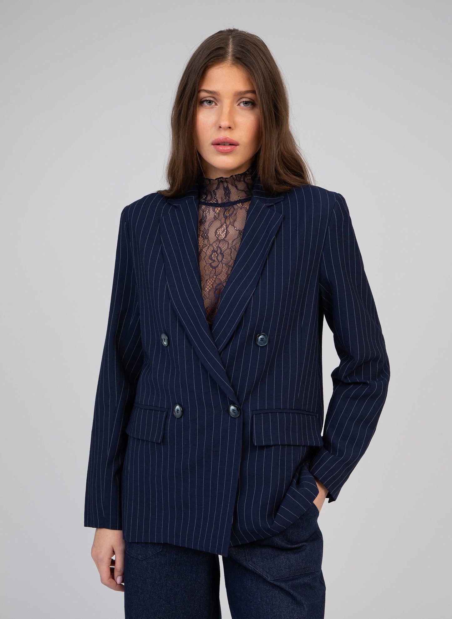Blazer oversize gessato blu navy