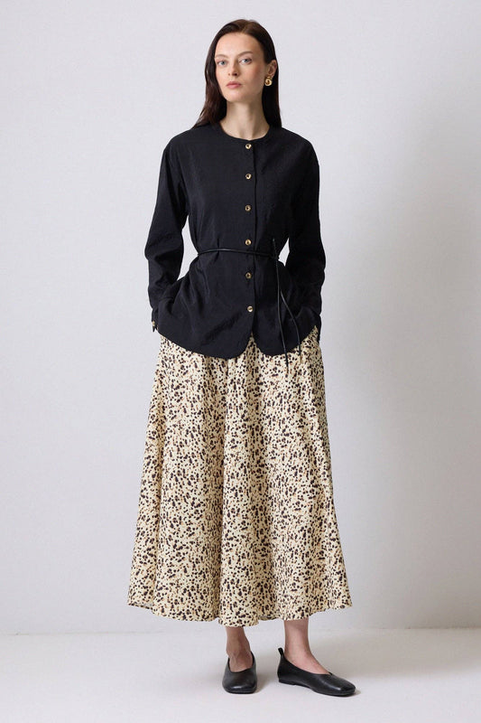 Set camicia e gonna midi con cintura effetto pelle