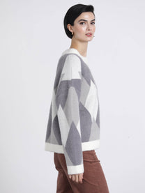 Maglione jacquard a rombi girocollo