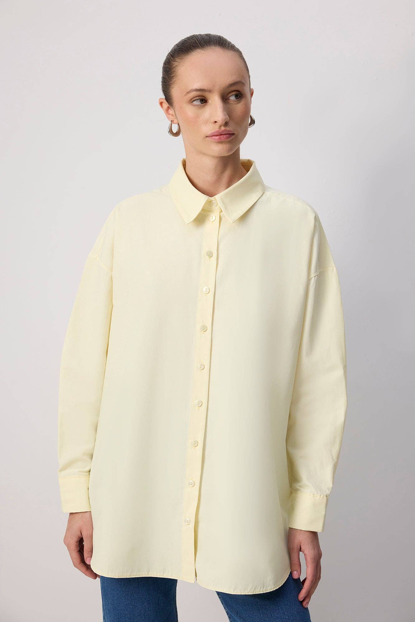 Camicia oversize in popeline giallo limone in misto cotone